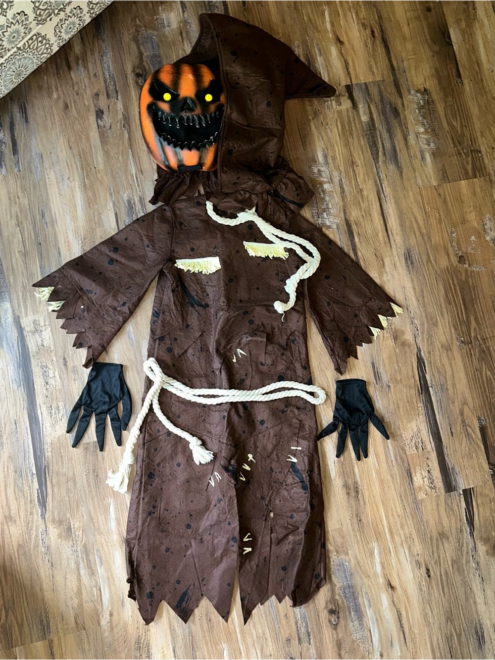Scary Scarecrow Halloween Costume with Hood and Pumpkin Mask